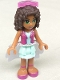 Minifig No: frnd0145  Name: Friends Andrea - Light Aqua Layered Skirt, Magenta Vest Top, White Sequined Cloth Skirt, Sunglasses