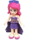Minifig No: frnd0146  Name: Friends Livi - Dark Purple Skirt, Dark Purple Top with Gold Stars Pattern, Dark Purple Cloth Skirt with Gold Stars, Sunglasses