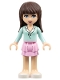 Minifig No: frnd015  Name: Friends Sophie - Bright Pink Layered Skirt, Light Aqua Long Sleeve Blouse Top