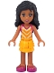 Minifig No: frnd0155  Name: Friends Kate - Bright Light Orange Layered Skirt, Tan Top with Bright Light Orange Chevron Stripes