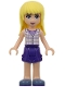 Minifig No: frnd0163  Name: Friends Stephanie - Dark Purple Shorts, White Plaid Button Shirt