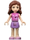Minifig No: frnd017  Name: Friends Olivia (Light Nougat) - Medium Lavender Skirt, Dark Pink Top