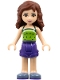 Minifig No: frnd0187  Name: Friends Olivia (Light Nougat) - Dark Purple Shorts, Lime Halter Top with Dark Green Spots Pattern
