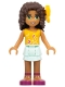 Minifig No: frnd0190  Name: Friends Andrea - Light Aqua Layered Skirt, Bright Light Orange Top with Music Notes, Bow