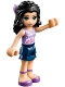 Minifig No: frnd0194  Name: Friends Emma - Dark Blue Layered Skirt, Lavender Top with Flowers, Lavender Bow