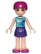 Minifig No: frnd0207  Name: Friends Mia - Dark Purple Skirt, Medium Azure Top with Palm Trees, Helmet