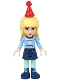 Minifig No: frnd0225  Name: Friends Stephanie - Dark Blue Skirt, Bright Light Blue Fair Isle Sweater with Snowflakes Pattern, Red Christmas Hat