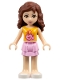 Minifig No: frnd023  Name: Friends Olivia (Light Nougat) - Bright Pink Layered Skirt, Orange Top