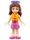 Minifig No: frnd0230  Name: Friends Olivia (Light Nougat) - Dark Pink Shorts, Dark Pink and White Swimsuit Top, Life Jacket, Sunglasses