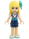 Minifig No: frnd0234  Name: Friends Stephanie - Dark Blue Layered Skirt, Medium Azure and Dark Purple Vest, Medium Azure Bow