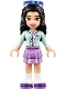 Minifig No: frnd0238  Name: Friends Emma - Medium Lavender Layered Skirt, Light Aqua Top, Sunglasses
