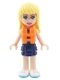 Minifig No: frnd0246  Name: Friends Stephanie - Dark Blue Layered Skirt, Medium Azure and Dark Purple Top, Life Jacket