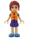 Minifig No: frnd0247  Name: Friends Mia - Dark Purple Shorts, Lime Top, Life Jacket