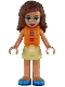 Minifig No: frnd0266  Name: Friends Olivia (Nougat) - Bright Light Yellow Skirt, Dark Pink and Dark Azure Swimsuit Top, Life Jacket