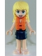 Minifig No: frnd0267  Name: Friends Stephanie - Dark Blue Layered Skirt, Magenta and Medium Blue Swimsuit Top, Life Jacket