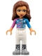 Minifig No: frnd0269  Name: Friends Olivia (Nougat) - White Trousers, Dark Pink and Dark Azure Racing Jacket