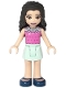 Minifig No: frnd0270  Name: Friends Emma - Dark Pink Top with Dots, Light Aqua Skirt, Dark Blue Shoes