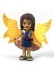 Minifig No: frnd0271  Name: Friends Andrea - Metallic Light Blue Vest over Magenta Top, Dark Blue Skirt, Garish Butterfly Cape and Magenta Skirt, Gold Boots with Dark Blue Trim