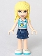 Minifig No: frnd0276  Name: Friends Stephanie - Dark Blue Layered Skirt, Medium Azure and White Top