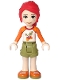 Minifig No: frnd0289  Name: Friends Mia - Olive Green Shorts, White Top with Orange Sleeves and Acorns