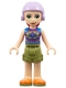 Minifig No: frnd0291  Name: Friends Mia - Olive Green Shorts, Dark Purple Top with Diamonds and Triangles, Lavender Ski Helmet with Red Hair
