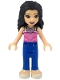 Minifig No: frnd0293  Name: Friends Emma - Blue Trousers, Dark Pink Top with Bright Pink Filigree, 2 Necklaces