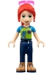 Minifig No: frnd0328  Name: Friends Mia - Dark Blue Trousers, Lime Top, Red Hair, Sunglasses