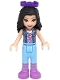 Minifig No: frnd0329  Name: Friends Emma - Medium Lavender Top with White Birds, Sand Blue Vest, Medium Light Blue Trousers, Bow