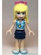 Minifig No: frnd0345  Name: Friends Stephanie - Dark Blue Layered Skirt, Medium Azure and White Top, Sunglasses