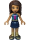 Minifig No: frnd0346  Name: Friends Andrea - Dark Turquoise Halter Top with Magenta Stripes and Dots, Dark Blue Skirt, Gold Boots and Belt