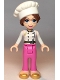 Minifig No: frnd0354  Name: Friends Lillie - White Jacket, Dark Pink Pants, White Chef Toque with Hair