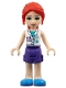 Minifig No: frnd0362  Name: Friends Mia - Dark Purple Shorts, White Vet Vest Top, Red Hair