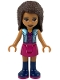 Minifig No: frnd0368  Name: Friends Andrea - Magenta Skirt, Metallic Light Blue Vest over Magenta Top