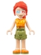 Minifig No: frnd0369  Name: Friends Mia - Olive Green Shorts, Orange and Bright Light Orange Top with Lightning Bolts, Orange Shoes, 3D Glasses