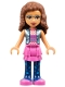 Minifig No: frnd0370  Name: Friends Olivia (Nougat) - Dark Pink Skirt and Dark Blue Leggings, Dark Pink Top with Blue Jacket