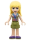 Minifig No: frnd0375  Name: Friends Stephanie - Olive Green Shorts and Top, Dark Purple Shoes