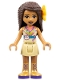 Minifig No: frnd0394  Name: Friends Andrea - Tan Skirt, Coral, Lime and Medium Azure Top, Gold Boots, Flower