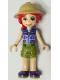 Minifig No: frnd0397  Name: Friends Mia - Olive Green Shorts, Dark Azure and Dark Purple Patterned Sleeveless Jacket with Zipper, Pith Helmet