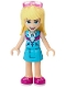 Minifig No: frnd0405  Name: Friends Stephanie - Medium Azure Skirt, Medium Azure and Dark Purple Jacket, Sunglasses