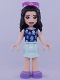 Minifig No: frnd0407  Name: Friends Emma - Light Aqua Layered Skirt, Dark Blue Top with Jellyfish, Trans-Dark Pink Sunglasses