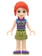 Minifig No: frnd0421  Name: Friends Mia - Olive Green Shorts, Dark Purple Shoes and Top with Diamonds and Triangles