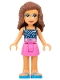 Minifig No: frnd0424  Name: Friends Olivia (Nougat) - Dark Pink Skirt, Dark Blue Top with Constellations