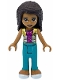 Minifig No: frnd0434  Name: Friends Andrea - Dark Turquoise Pants, Magenta Top with Gold Vest