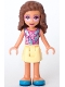 Minifig No: frnd0439 Name: Friends Olivia (Nougat) - Bright Light Yellow Skirt, Dark Pink Top with Feathers, Bright Pink Tinted Glasses Minifig No: frnd0439 Name: Friends Olivia (Nougat) - Bright Light Yellow Skirt, Dark Pink Top with Feathers, Bright Pink Tinted Glasses