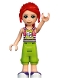 Minifig No: frnd0446  Name: Friends Mia - Coral and Lime Jersey, Lime Trousers, Dark Purple and White Shoes