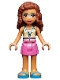 Minifig No: frnd0455  Name: Friends Olivia (Nougat) - Dark Pink Skirt, Halter Top with Strawberries