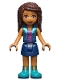 Minifig No: frnd0456  Name: Friends Andrea - Dark Blue Skirt, Metallic Light Blue Jacket over Magenta Top