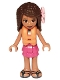 Minifig No: frnd0505  Name: Friends Andrea - Dark Turquoise Halter Top, Magenta Skirt, Orange Life Jacket, Bright Pink Flower