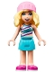 Minifig No: frnd0506  Name: Friends Stephanie - Metallic Light Blue Swimsuit Top, Medium Azure Skirt, Bright Pink Hat
