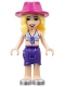 Minifig No: frnd0511  Name: Friends Stephanie - Medium Blue Swimsuit Top, Dark Purple Skirt, Silver Shoes, Magenta Hat